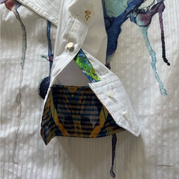 Robert Graham Limited Edition White Embroidered Abstract Watercolor Shirt L - Picture 7 of 9